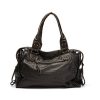Schwarze Handtasche aus PU-Leder mit Vintage-Waschung