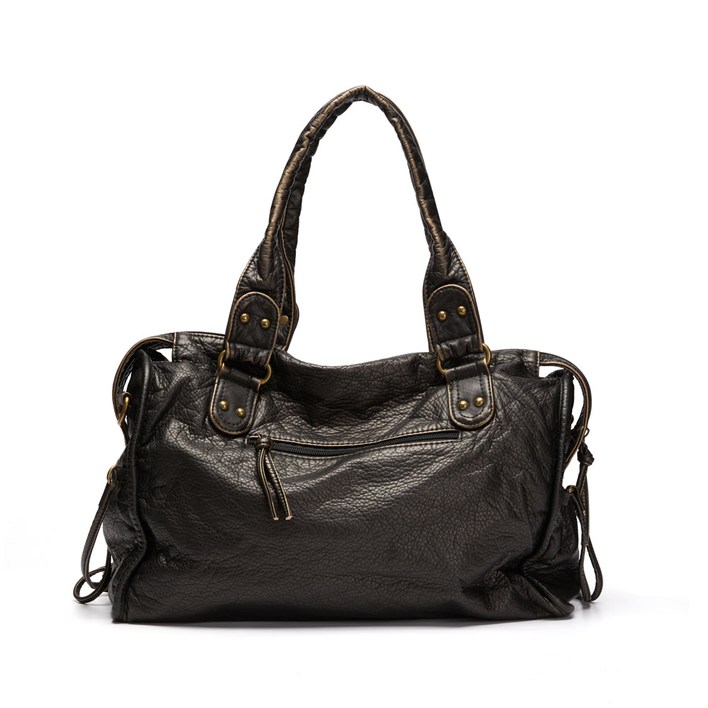 Schwarze Handtasche aus PU-Leder mit Vintage-Waschung