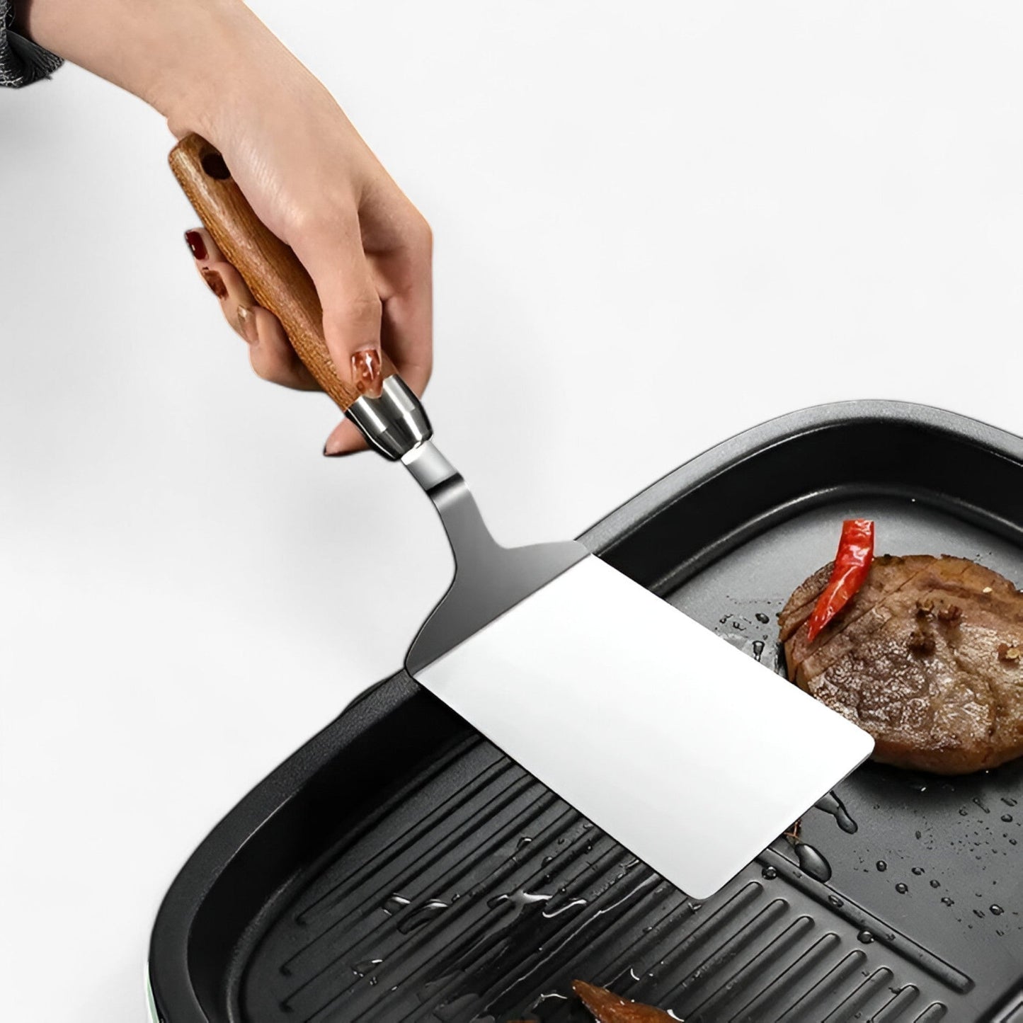 Quadratischer Wender mit Holzgriff – Präzises Wenden für Grill und Pfanne