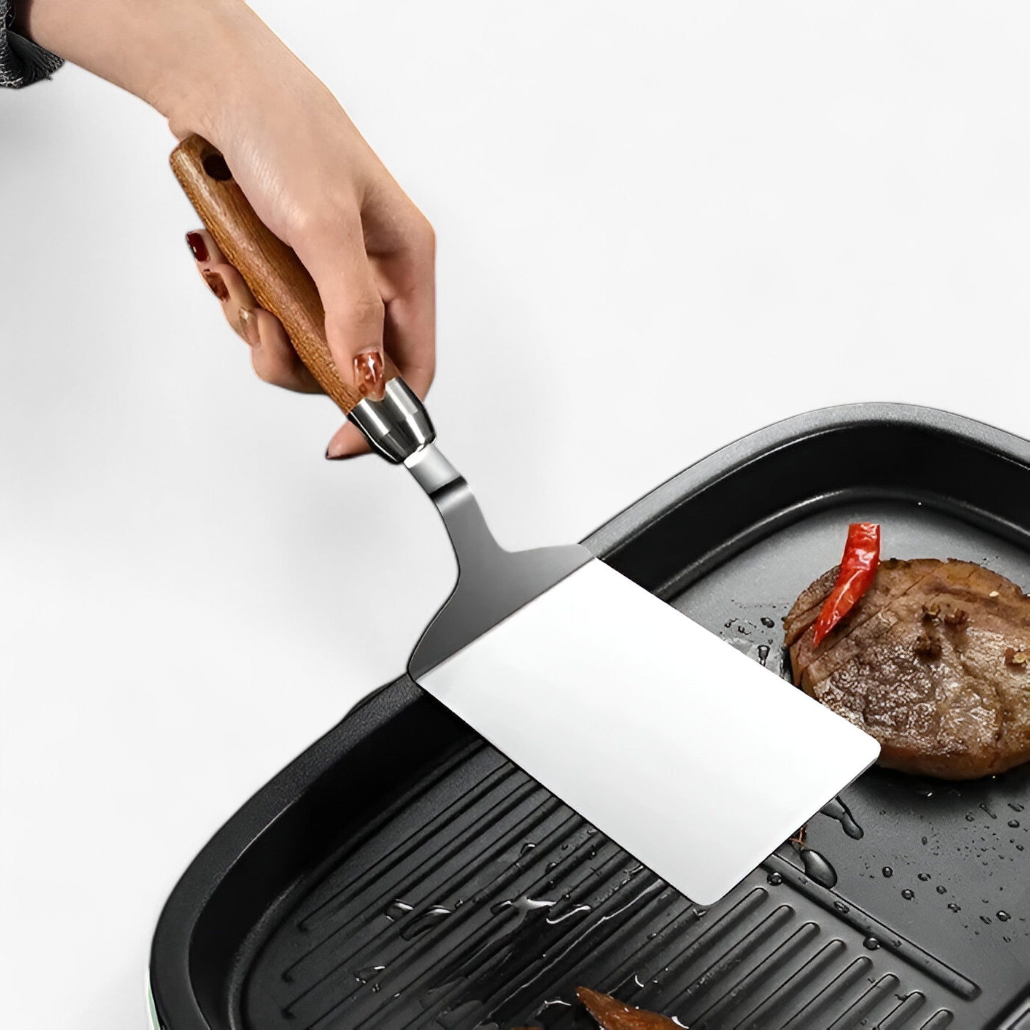 Quadratischer Wender mit Holzgriff – Präzises Wenden für Grill und Pfanne