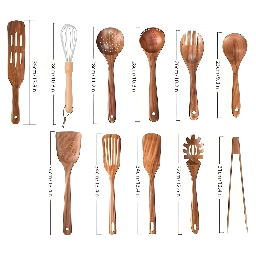 Holz-Küchenbesteck-Set – 11-teilig mit Schneebesen