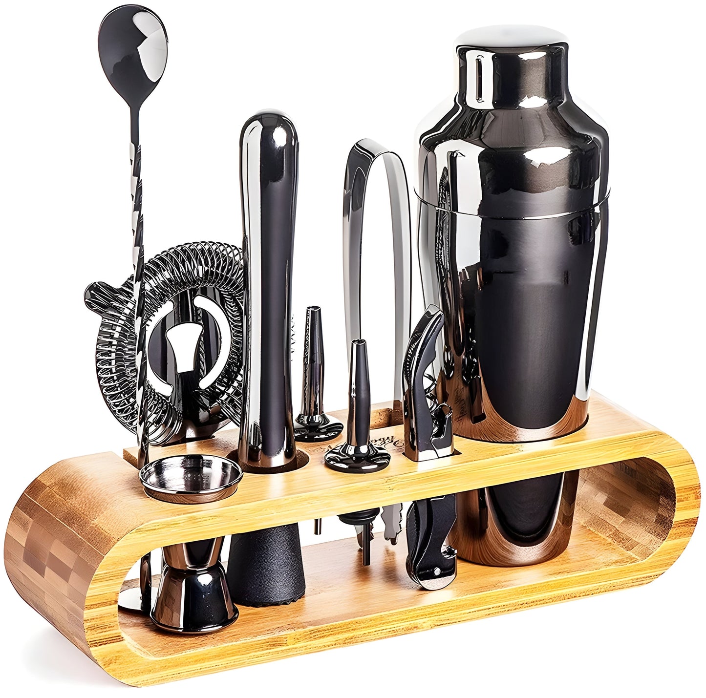 Cocktail-Set mit Bambus-Ständer – 10-teilig