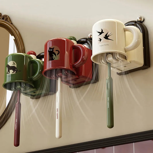 Zahnbürstenhalter mit Becher – Wandmontage Ohne Bohren