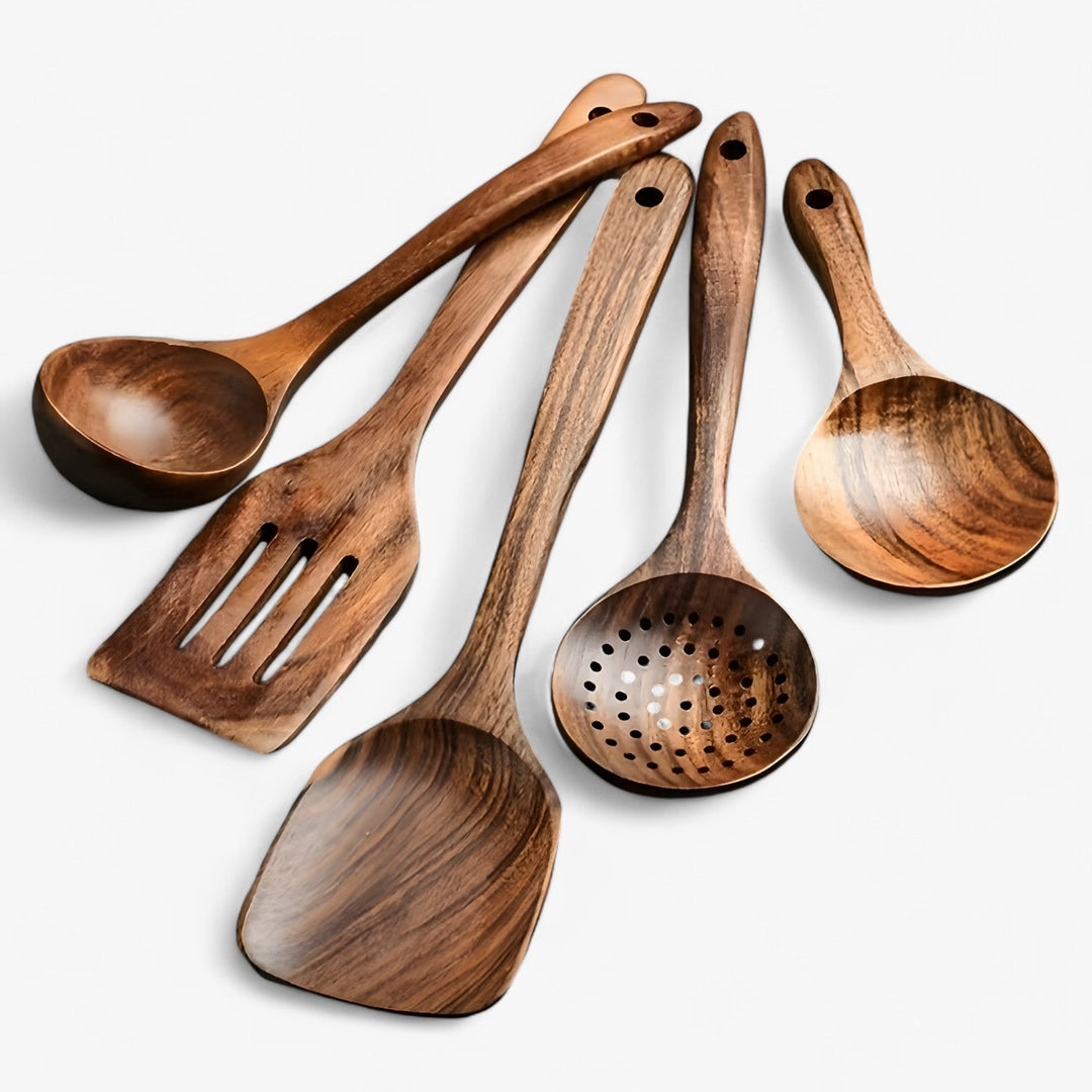 Holz-Küchenbesteck-Set – 11-teilig mit Schneebesen