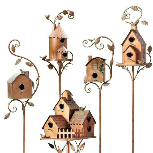 Dekorativer Metall-Vogelhaus-Gartenstab – Vintage-Stil