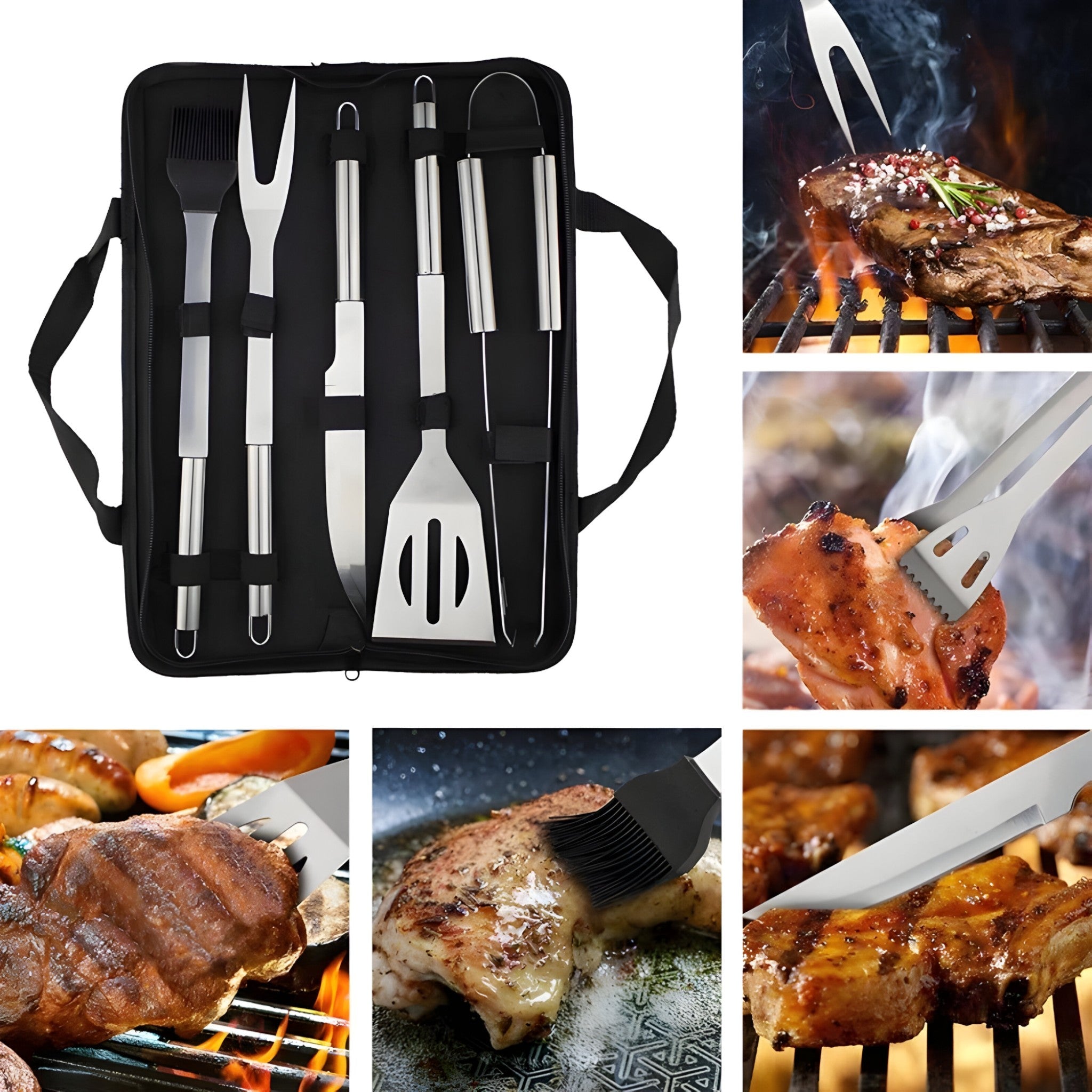 Edelstahl-Grillbesteck-Set mit Tragetasche – 3-teilig oder 5-teilig