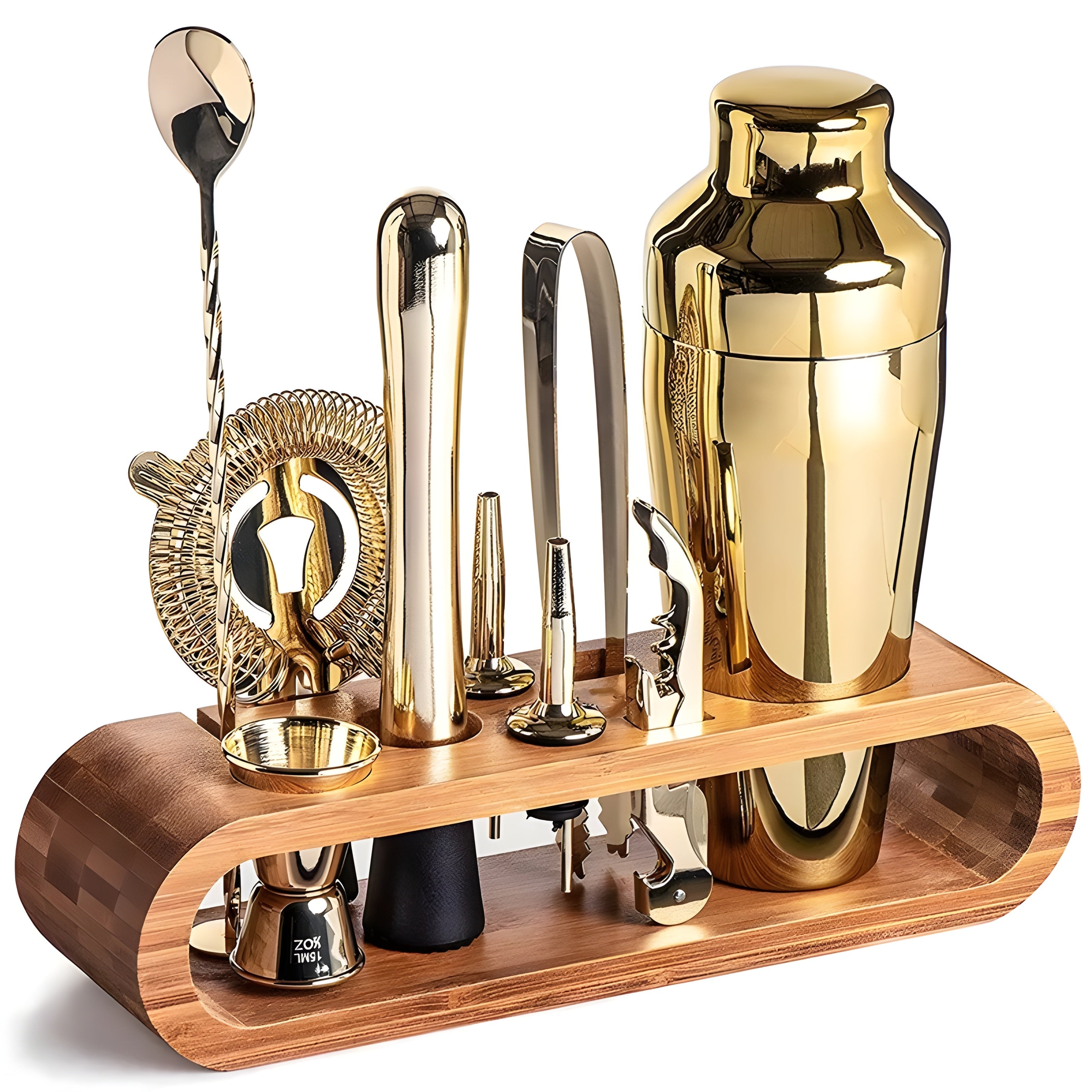Cocktail-Set mit Bambus-Ständer – 10-teilig