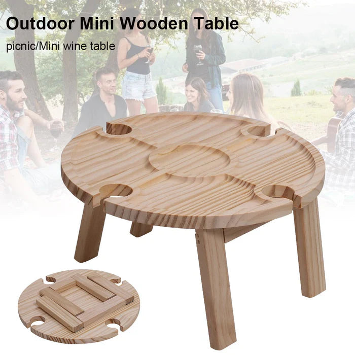 Klappbarer Holz-Picknicktisch mit Weinglashaltern & Flaschenhalter