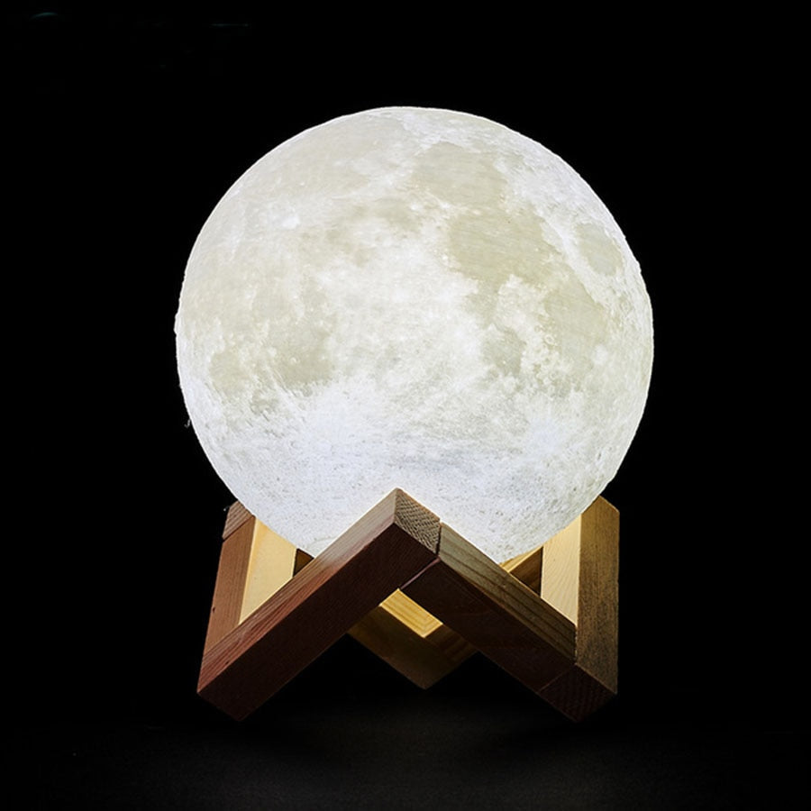 Mondlampe mit Holzständer – 16 Farben & Dimmbar
