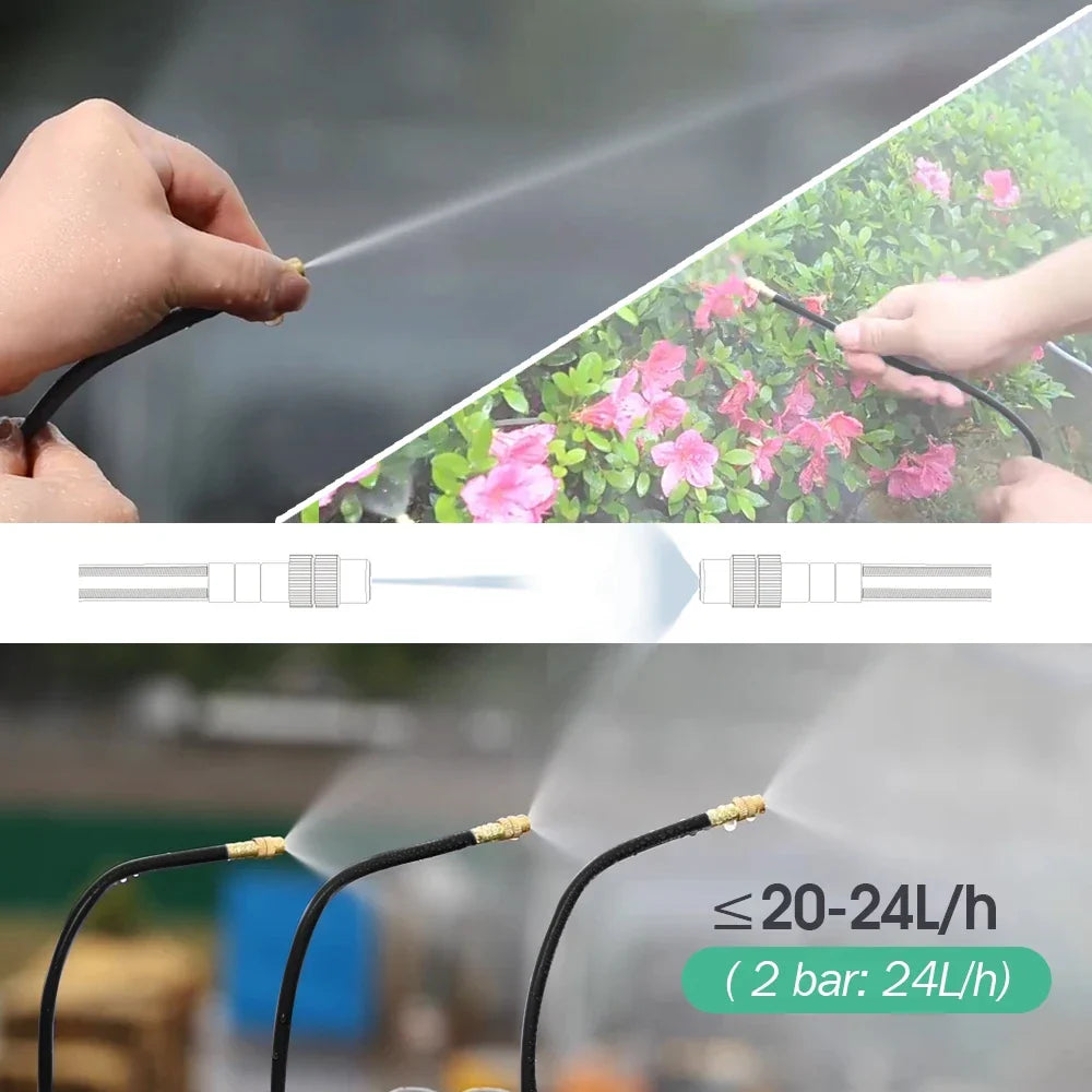 Garten-Bewässerungsset mit Vernebelungsdüsen – 20 m Schlauch mit 20 Sprinklerdüsen