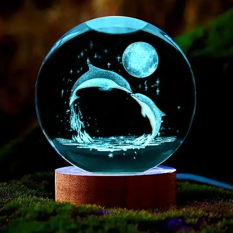 Kristallglaskugel mit 3D-Lasergravur & Farbwechselnder LED-Basis
