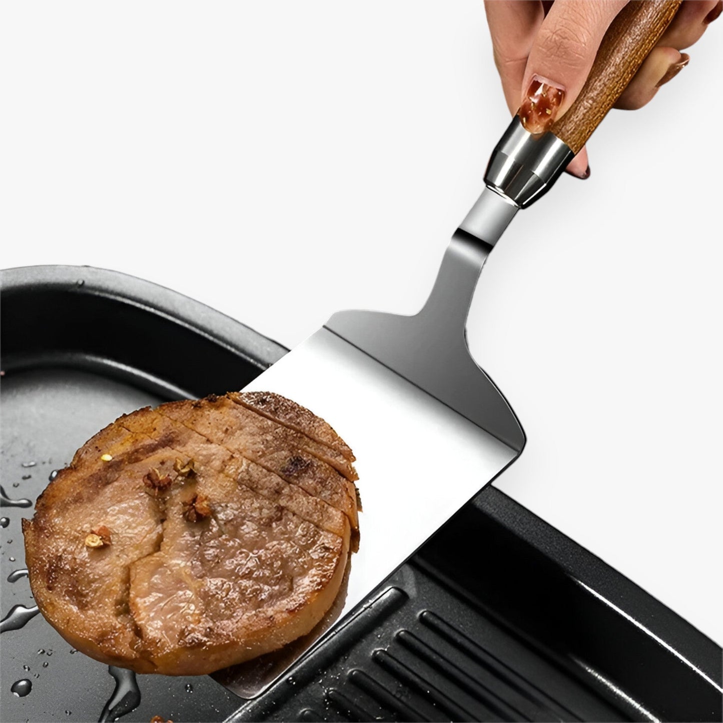 Quadratischer Wender mit Holzgriff – Präzises Wenden für Grill und Pfanne