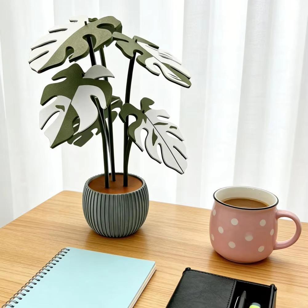 Untersetzer mit Kunstpflanze Monstera – Oberflächenschutz mit dekorativem Akzent