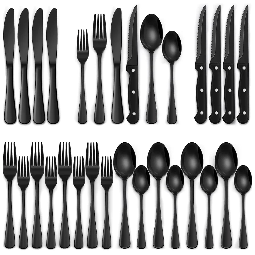 Schwarzes Besteck-Set 24-teilig – Komplett für 4 Personen