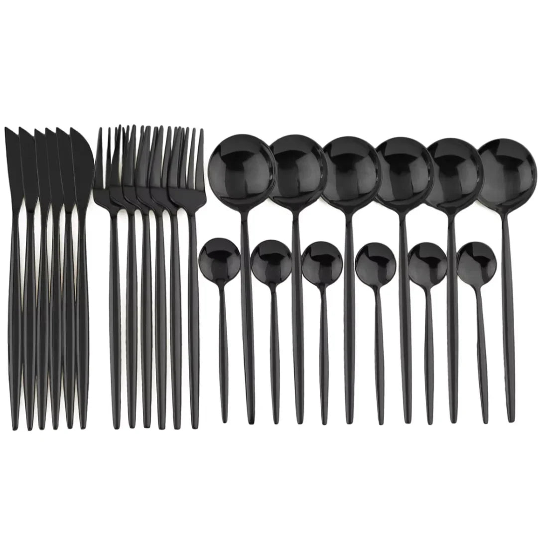 Schwarzes Besteck-Set 24-teilig – Komplett für 4 Personen