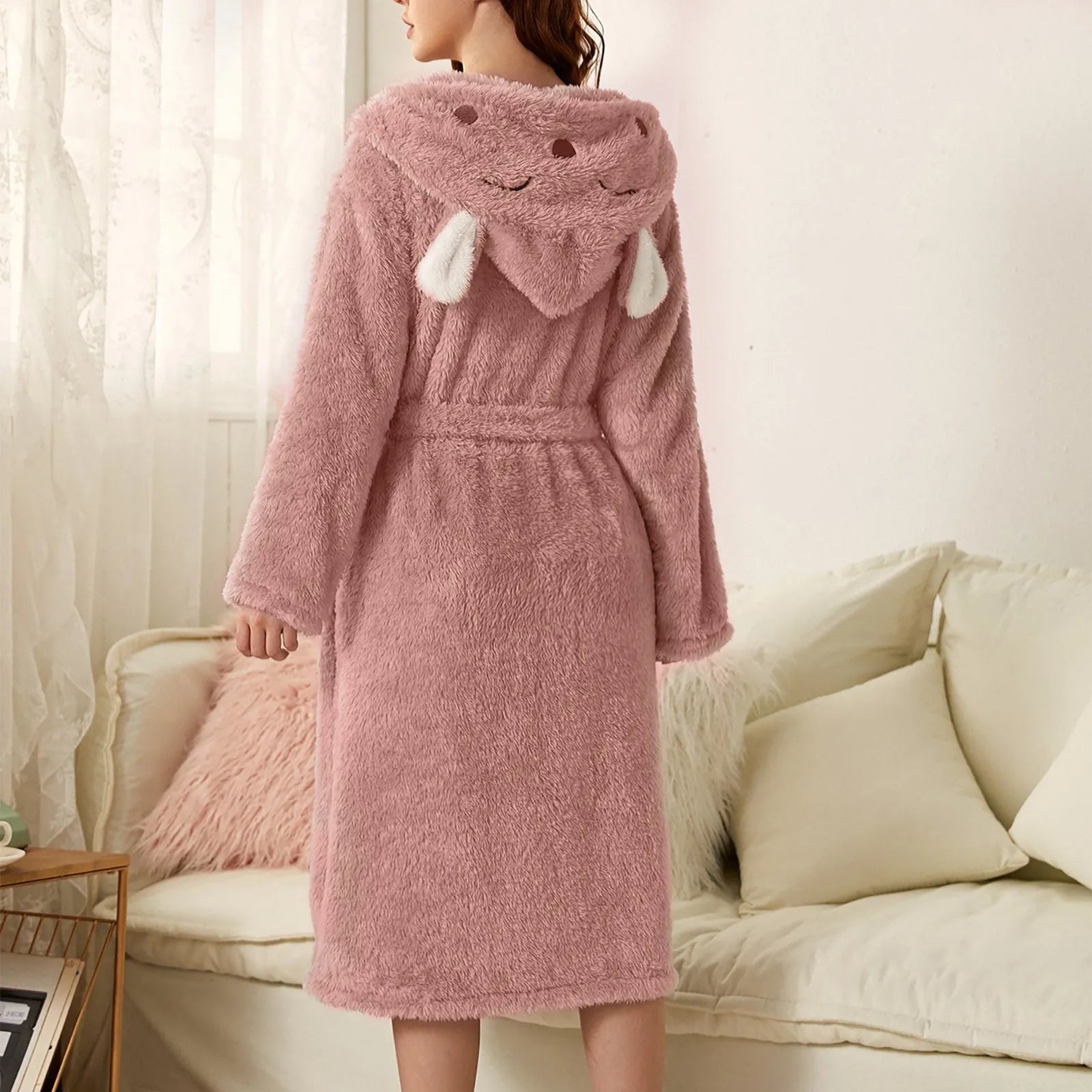 Flanell-Bademantel mit Kapuze
