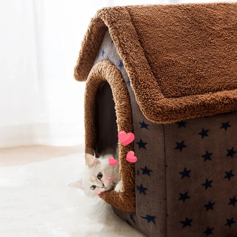 Weiches Tierhaus-Bett – Gemütliches Schlafhäuschen für Katzen & Kleinhunde