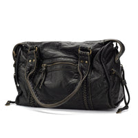 Schwarze Handtasche aus PU-Leder mit Vintage-Waschung