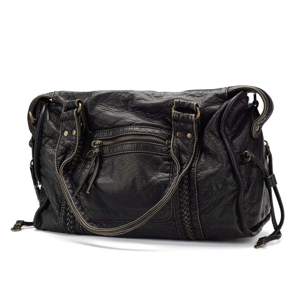 Schwarze Handtasche aus PU-Leder mit Vintage-Waschung