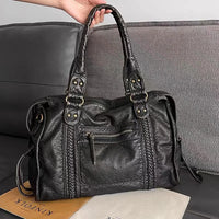 Schwarze Handtasche aus PU-Leder mit Vintage-Waschung