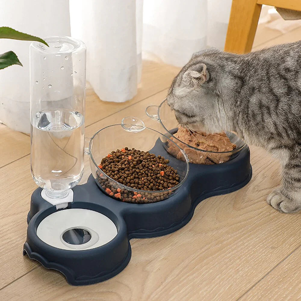 3-in-1 Futternapf-Set mit automatischem Wasserspender