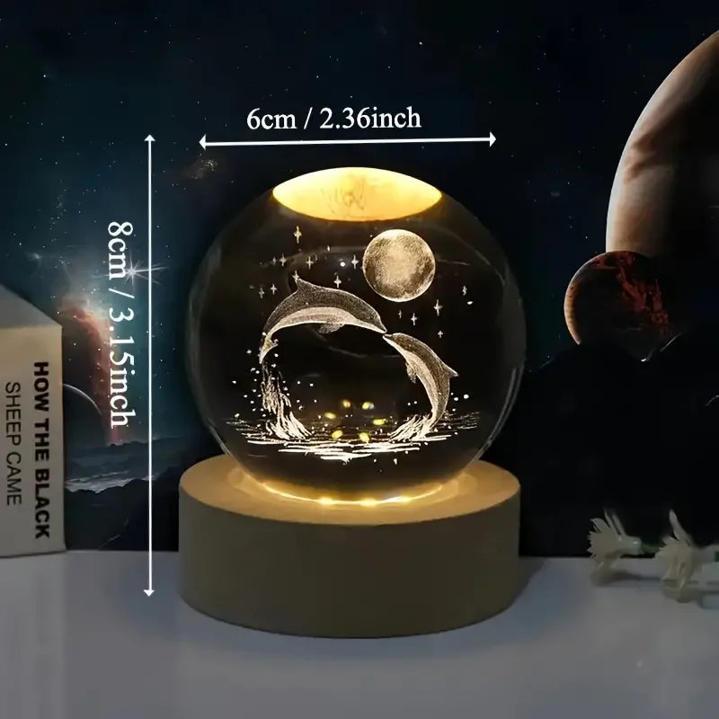 Kristallglaskugel mit 3D-Lasergravur & Farbwechselnder LED-Basis