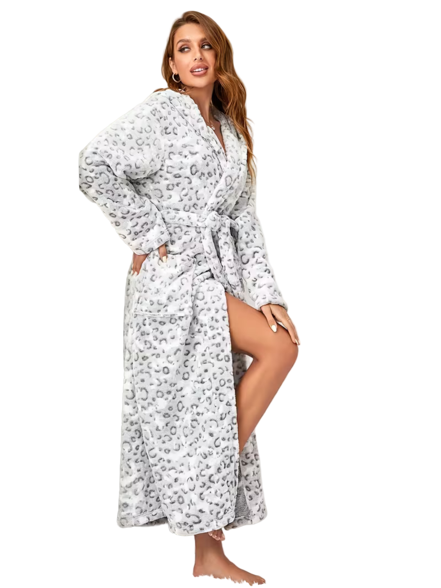 Flauschiger Fleece-Morgenmantel mit Leopardenmuster – Warm und Weich