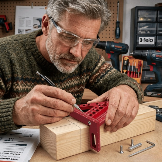 Aluminium Woodworking Square with Drill Guide Holes – 90° and 45°