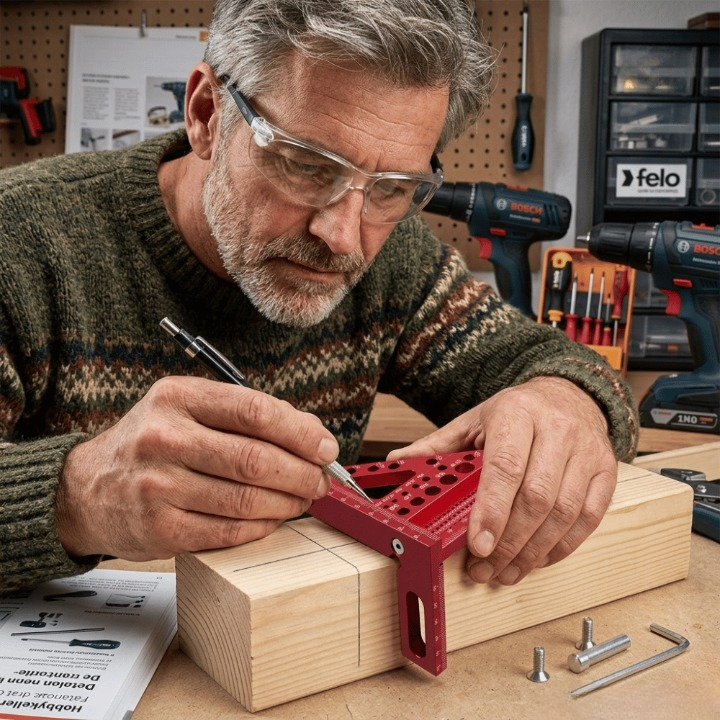 Aluminium Woodworking Square with Drill Guide Holes – 90° and 45°