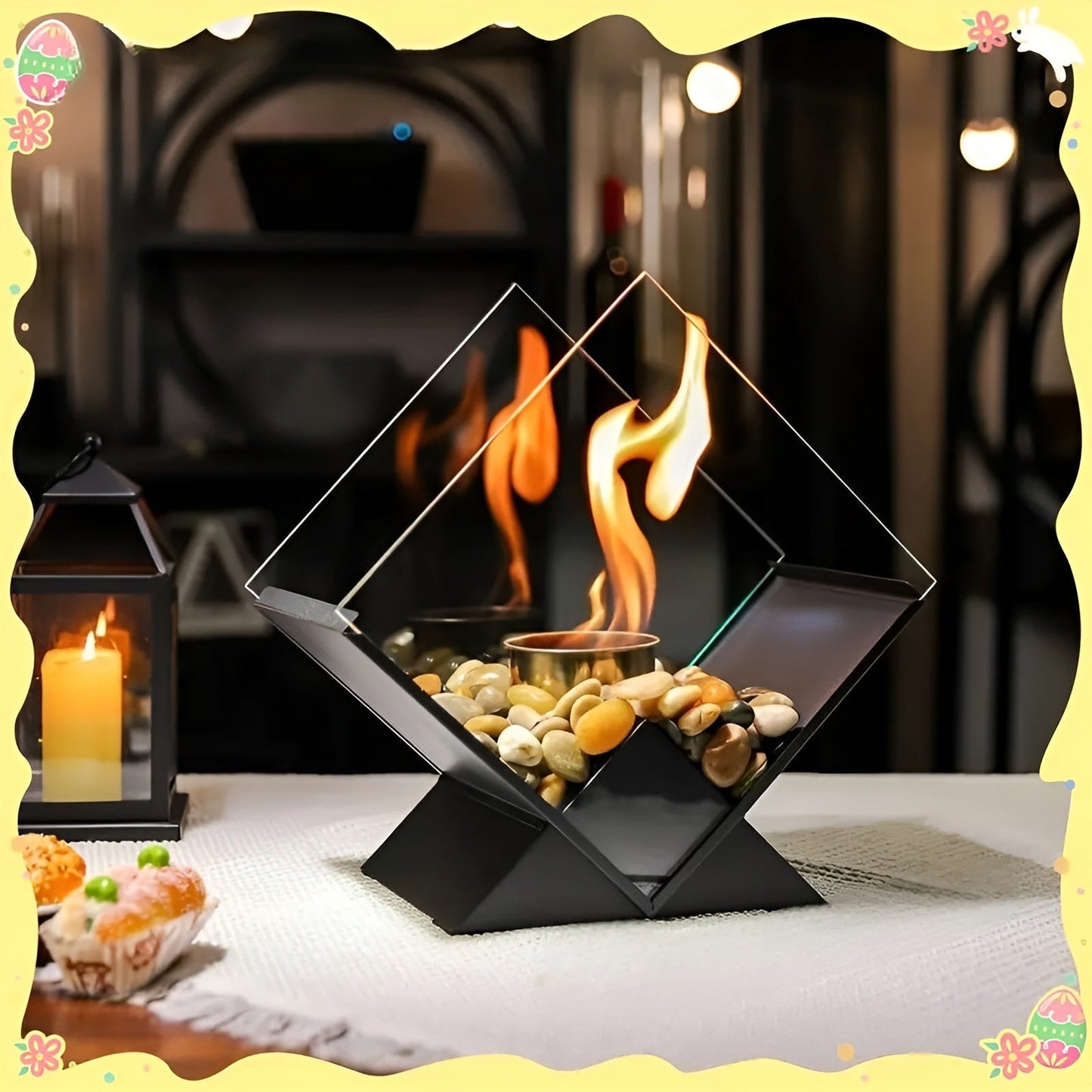 Tischkamin mit Steindeko und Bio-Ethanol-Flamme