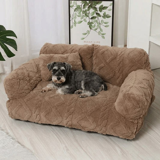 Plüsch-Haustiersofa mit erhöhtem Rand und Kissen – 4 Farben
