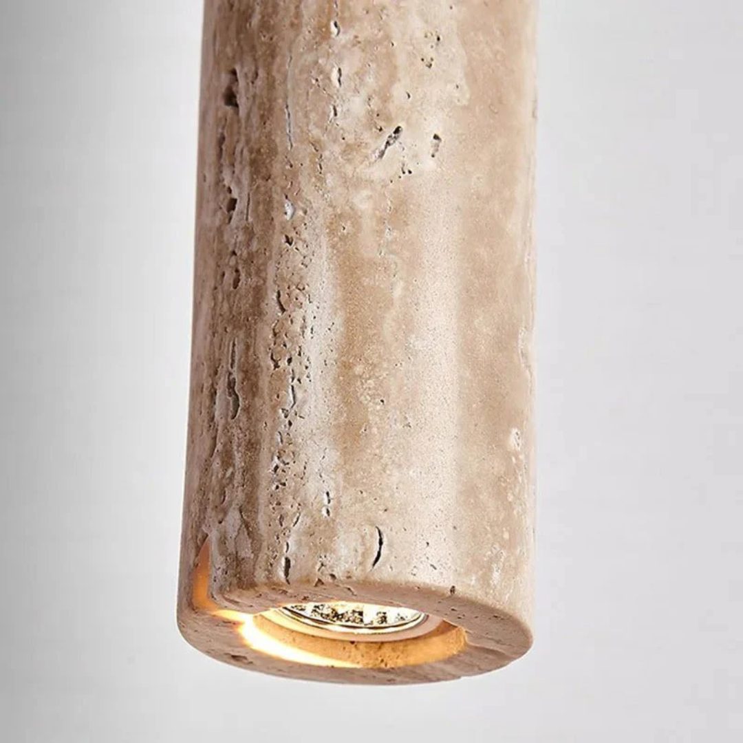 Travertin-LED-Pendelleuchte – Minimalistischer Wabi-Sabi-Stil, Warmweiß