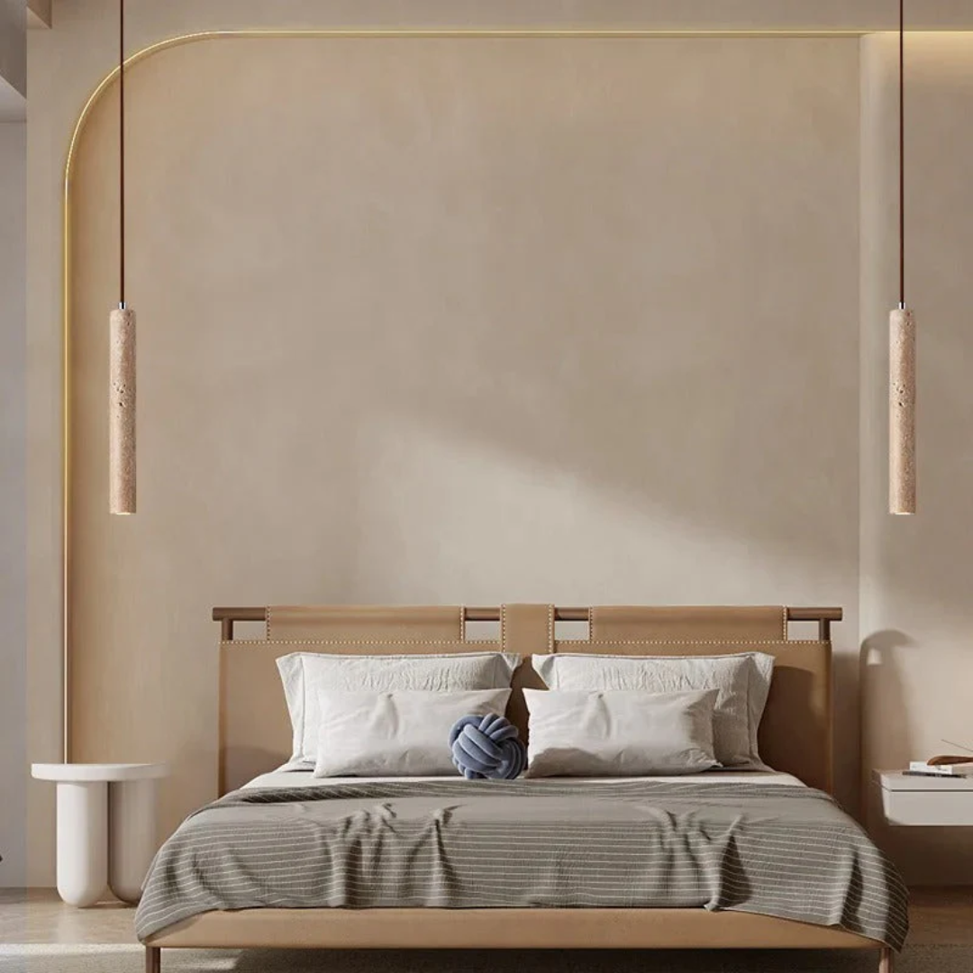 Travertin-LED-Pendelleuchte – Minimalistischer Wabi-Sabi-Stil, Warmweiß