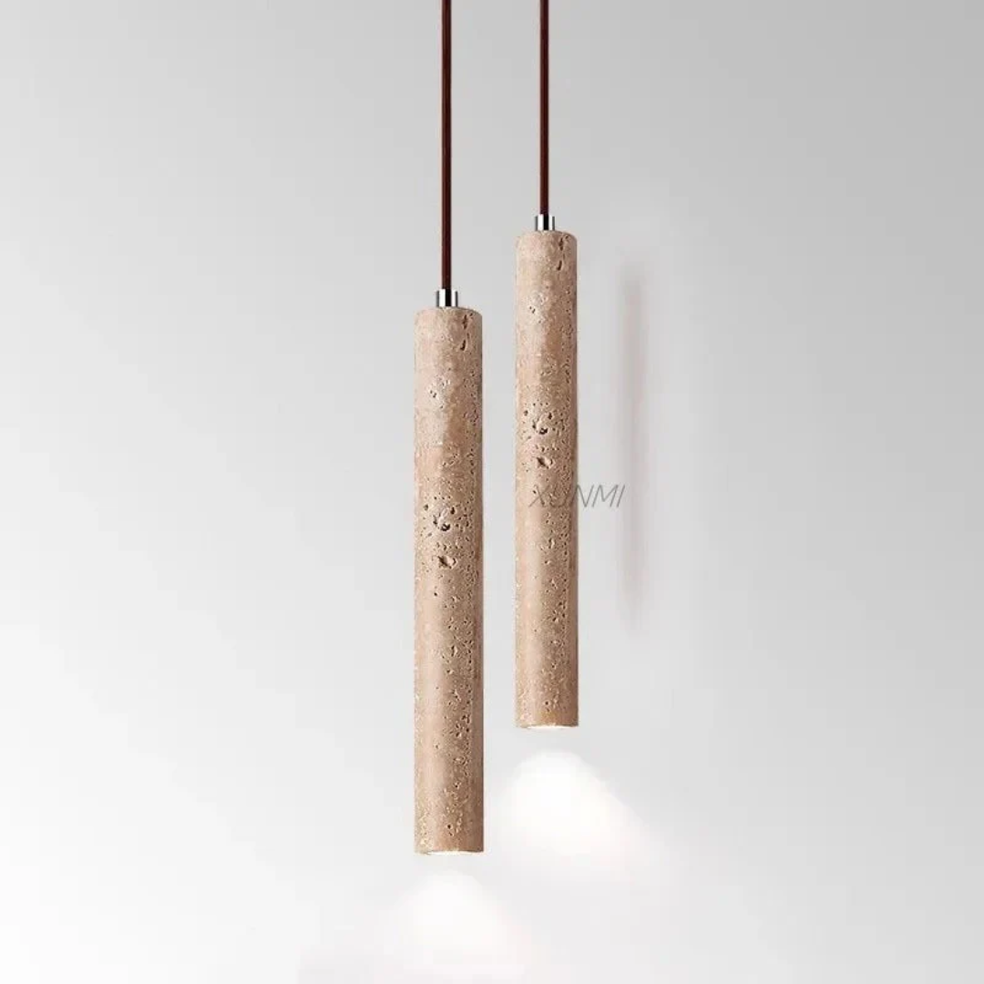 Travertin-LED-Pendelleuchte – Minimalistischer Wabi-Sabi-Stil, Warmweiß