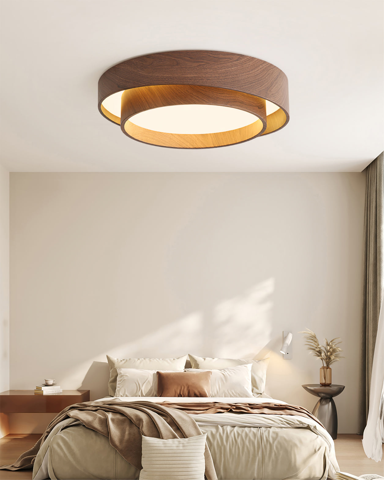 Holz-Deckenleuchte mit integrierter LED – Warmer Walnusston