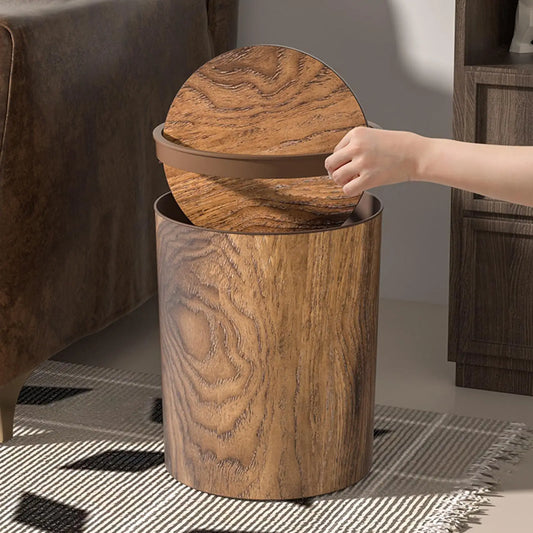 Mülleimer mit Schwingdeckel und Holzoptik