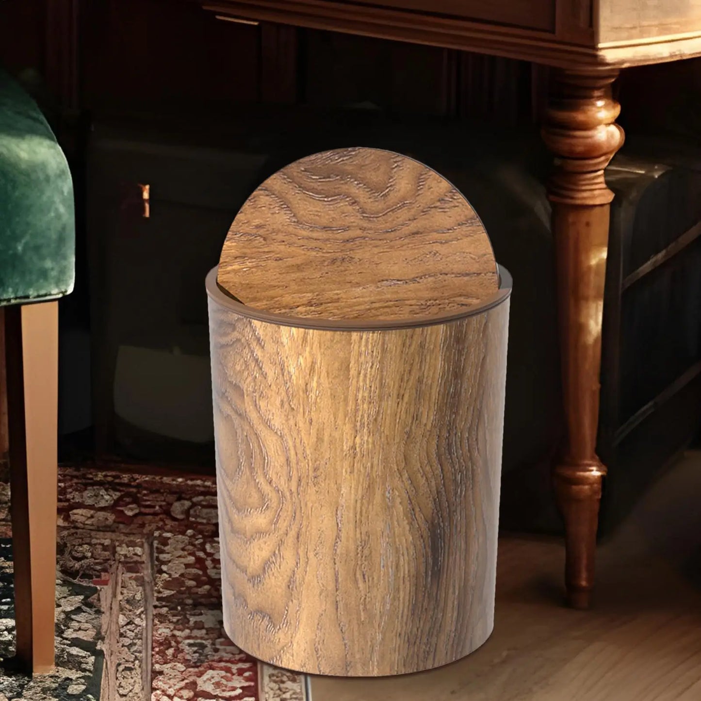 Mülleimer mit Schwingdeckel und Holzoptik