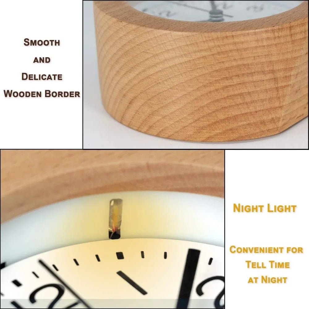 Lautloser Holz-Wecker mit LED-Nachtlicht