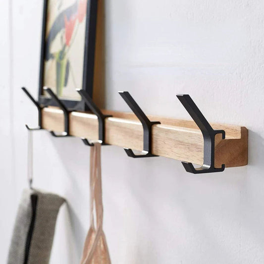 Wandgarderobe mit 5 Doppelhaken – Holz & Aluminium
