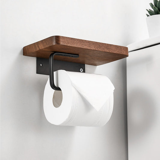 Toilettenpapierhalter aus Holz mit Ablage – Zur Wandmontage