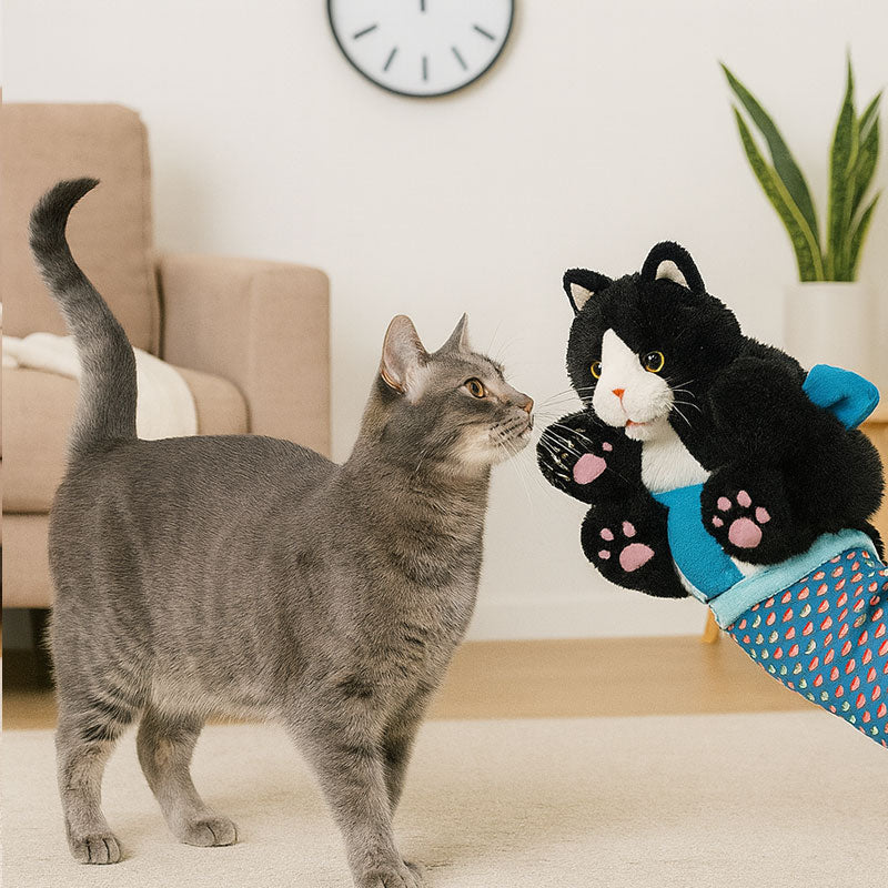 Katzenhandschuh mit Plüschpuppe – Spielen ohne Kratzer