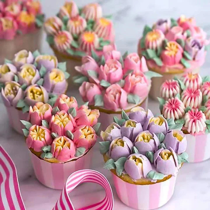 Tulpen-Spritztüllen-Set – 12 Stück mit Silikonspritzbeutel & Adapter