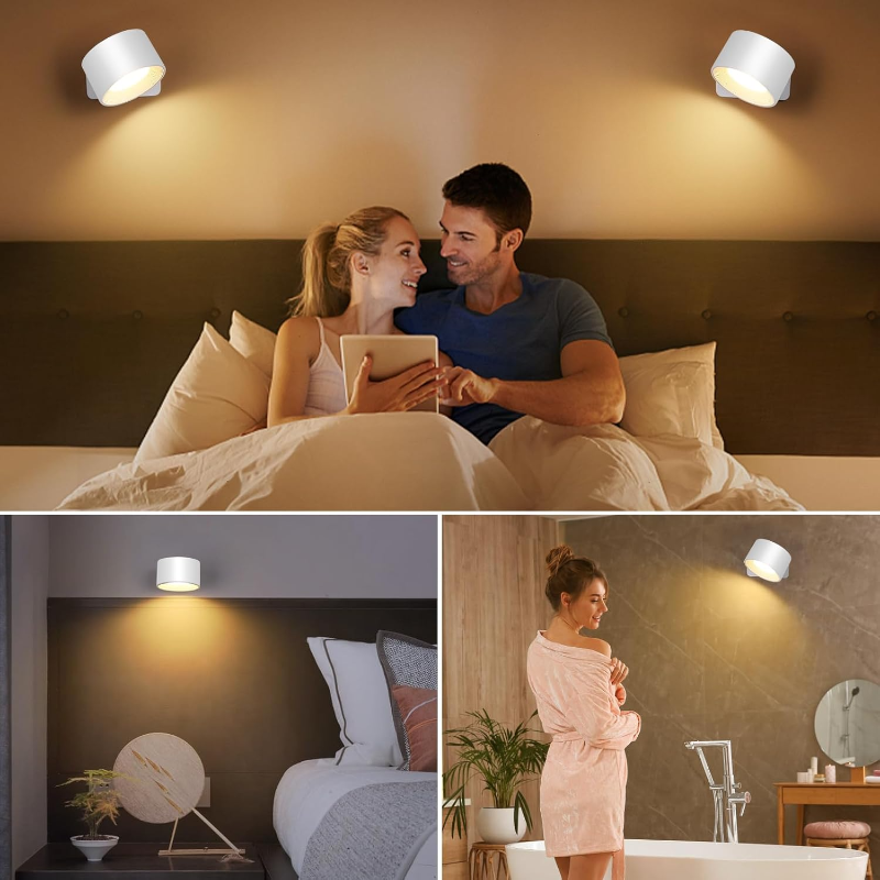 Wiederaufladbare LED-Wandleuchte mit 360°-Schwenkkopf – Touch-Bedienung, Keine Verkabelung