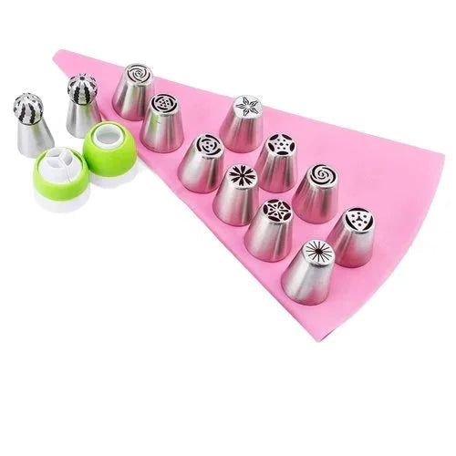 Tulpen-Spritztüllen-Set – 12 Stück mit Silikonspritzbeutel & Adapter