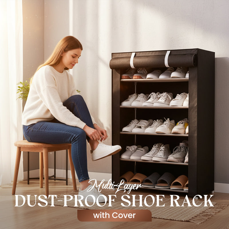 Schuhschrank mit Stoffbezug und Stahlgestell – 6 oder 8 Ebenen