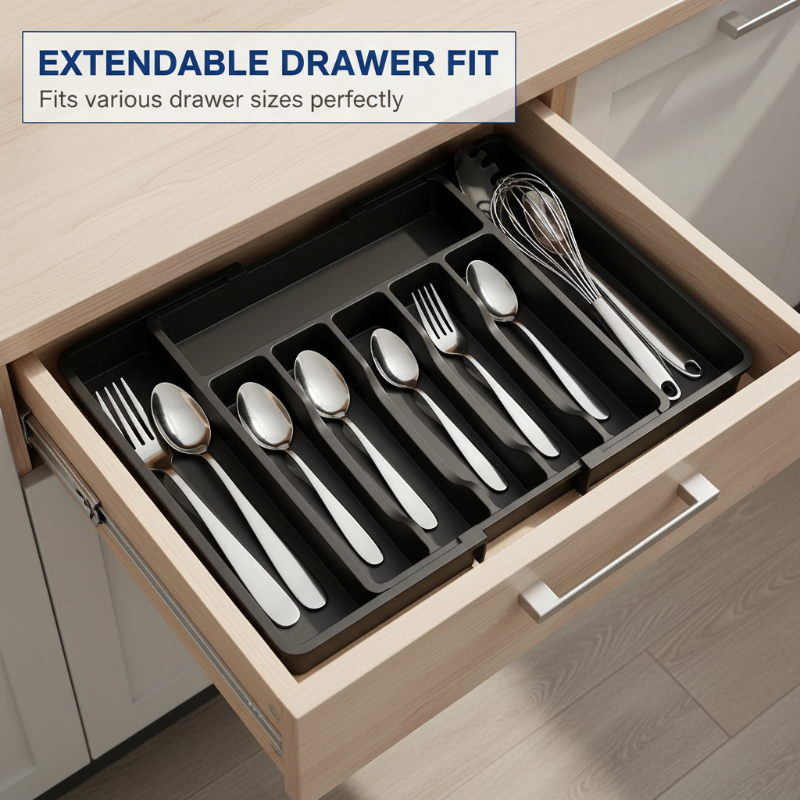 Ausziehbarer Besteck-Schubladenorganizer – Verstellbar 33–57 cm