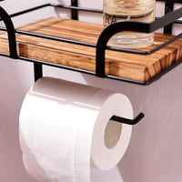 Wandregal mit Toilettenpapierhalter – Metall & Holz