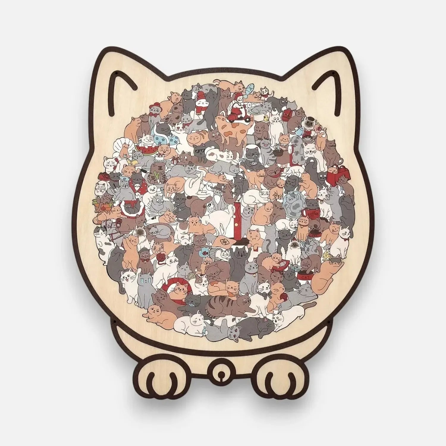 Holzpuzzle Katze – 135 Teile, katzenfömiges Brett
