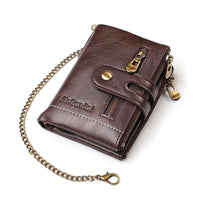 Retro-Lederbrieftasche mit Kette – 13 Kartenfächer & Doppelreißverschluss
