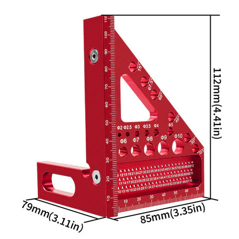 Aluminium Woodworking Square with Drill Guide Holes – 90° and 45°